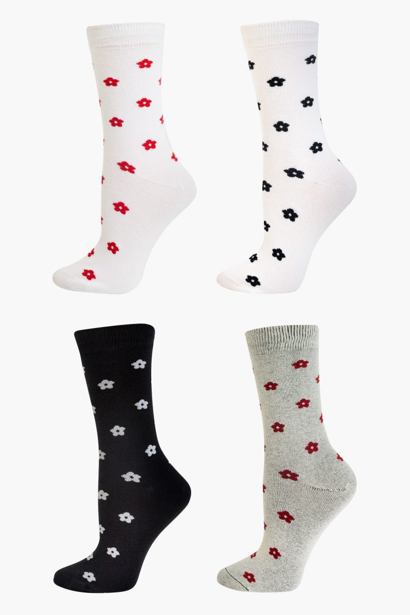 FLWRSOCK 4PK RedBlackWhite1